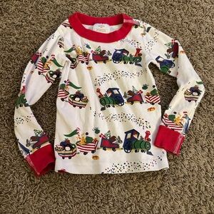 Hanna Andersson Kids Long Sleeve Train Print Shirt - Red and White